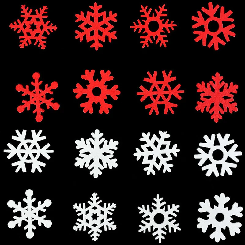 50pcs Mix Wooden Red/White Snowflakes Christmas Ornaments Xmas Tree Pendants New Year Decorations For Home Snow Flake Wood Slice