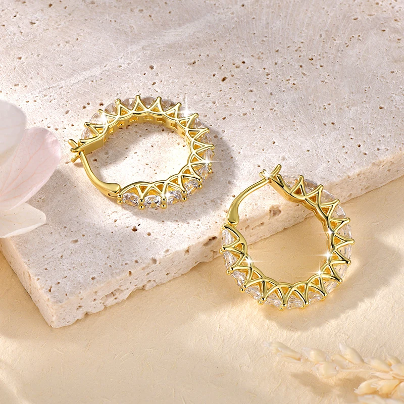 Lnngy 14K Gold Filled Huggies Earring Sparkling 3mm Cublic Zircon Hoop Earrings For Women Couples Wedding Jewelry Gift - view 5