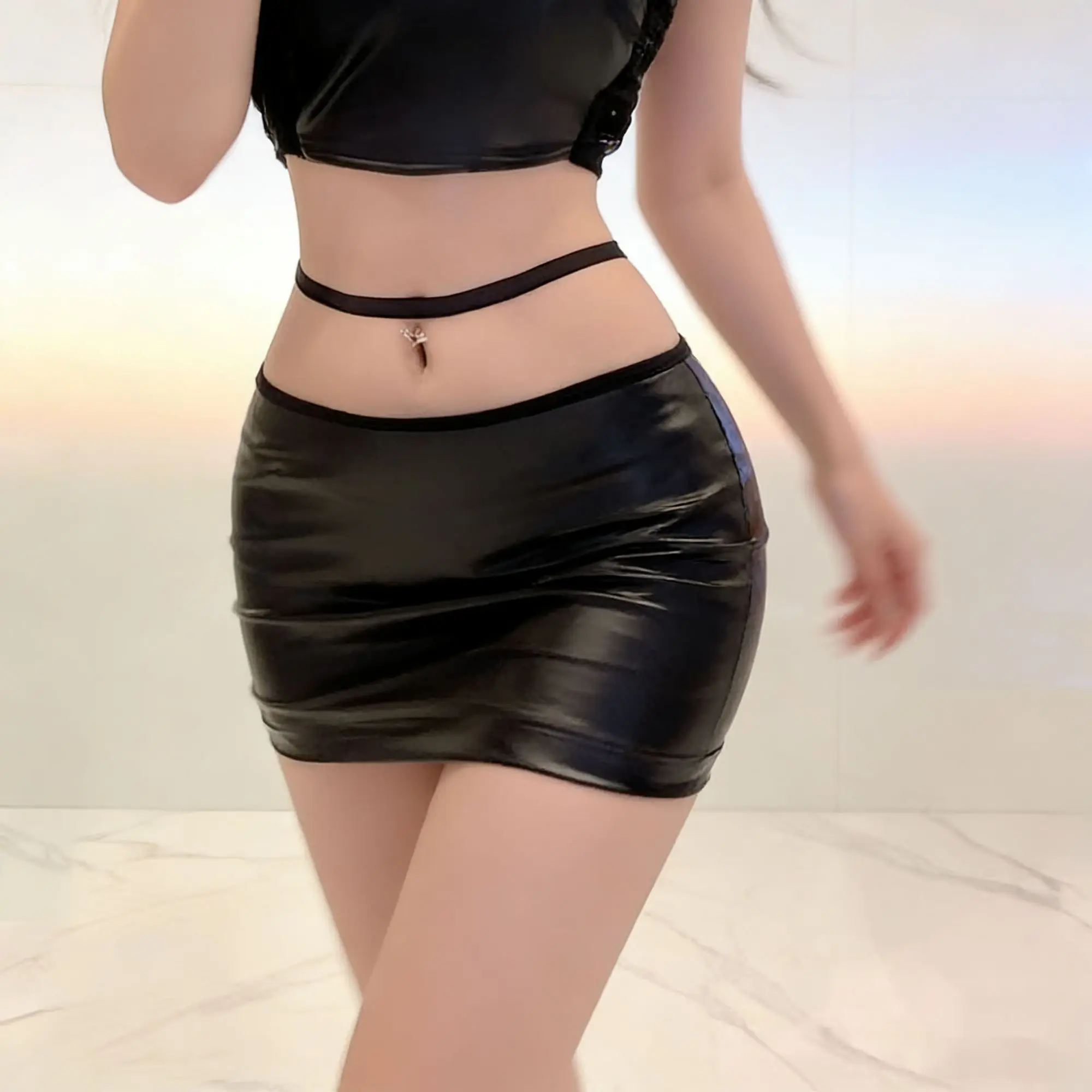 Korean Fashion Sexy Women Temptation PU Wrap Skirt Mini Hip Lady Nightclub Clothing Girl Party Gift SK38