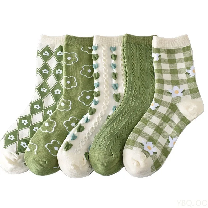 5 pairs Retro three-dimensional relief flower striped women's socks fashion women's mid tube socks casual comfort short socks