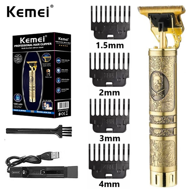 

Kemei 228 Cordless T9 Trimmer Men T-Blade Skeleton Heavy Hitter Men Hair Cutter 0mm Baldheaded Finish Cutting Machine for Barber