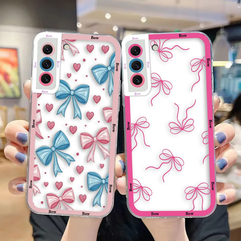Clear Phone Case For Samsung A73 A72 A71 A57 A56 A55 A54 A53 A52 A51 A36 A35 A33 A32 A26 A25 A23 A22 Cover Pink Purple Red Bow