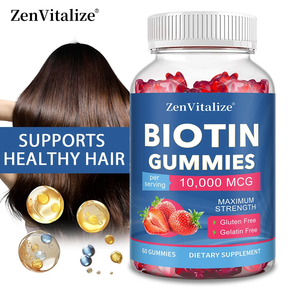 Biotin Gummies 10,000 Mcg Gummies - 2x Extra Strength Biotin, Promotes Hair Growth, Nourishes Skin, Strengthens Nails