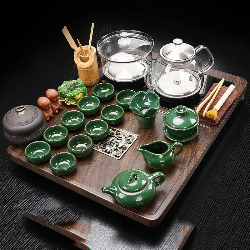 Tableware Drip Tea Tray Accessories Coffeeware Wooden Ceramic Tea Tray Wood Plates For Food Coasters Bandeja Madera Teaware 4