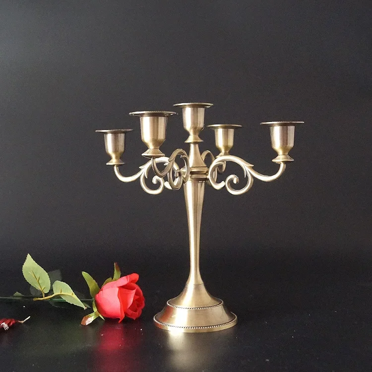 Gold, silver, copper, vintage bar dining table, creative candlestick, metal romantic wedding decoration, simple five headed cand