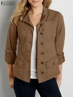 ZANZEA moda OL chaquetas mujer manga larga cuello alto prendas de vestir exteriores otoño Vintage fiesta Ropa de Trabajo mujer elegante abotonada abrigos