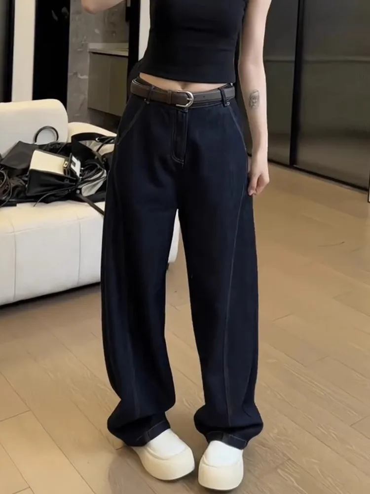 

Blue Slim Fit Women's Jeans High Waist Long Pants Curved Design Hip Concealing Slimming Casual Trousers Autumn New Arrival