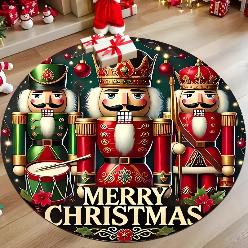 Nutcracker Christmas Three Soldiers Green Drummer Red King Crown Guard Dark Green Baubles Holly 80x80cm