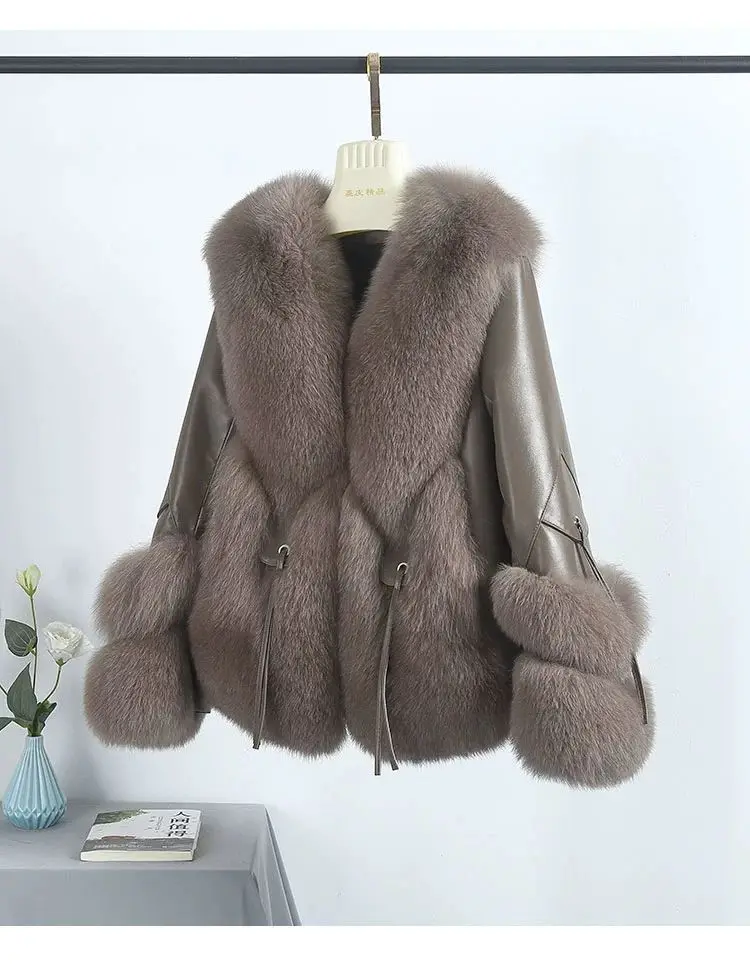 Echt fuchs Pelz mäntel mit Daunen echtes Schaffell Leder Vollleder Natur fuchs Pelz jacke Outwear Luxus Frauen 2024 Winter neu