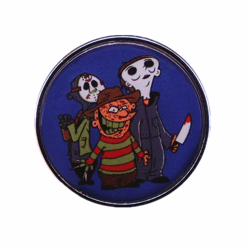 Horror Movie Killer Jason Freddy Brooch Thriller Movie Mashup Badge Halloween Fashion Accessory Pin