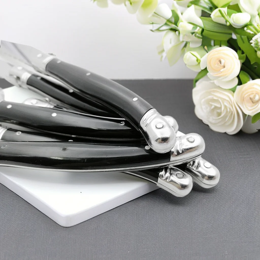 9\'\' Laguiole Steak Knives Set Serrated Triple Rivet Ergonomic Handle Stainless Steel Black Steel Dinner Table Knife 1/4/6/8 Pcs