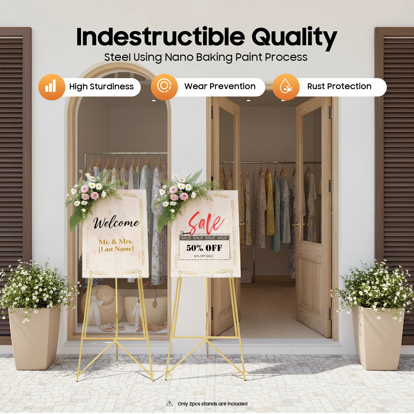 2Pcs Display Easel Stand, Gold Poster Easel Tripod, Adjustable Poster Frame Holder, Floor Standing Sign Stand for Wedding Party Exhibition