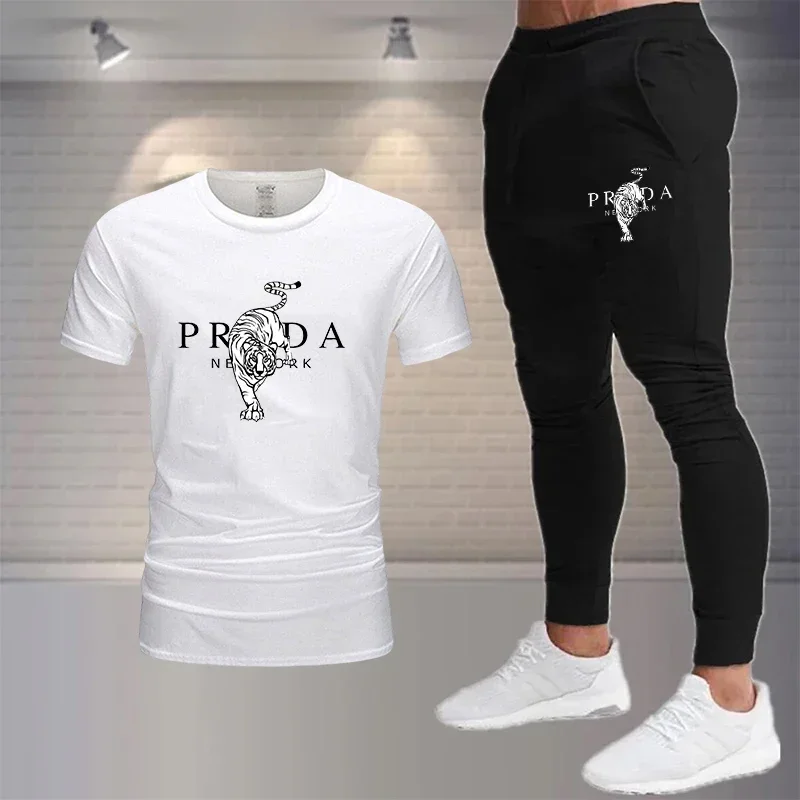 2024 nuova tuta sportiva da uomo estiva moda 100% cotone T-shirt pantaloncini abito da 2 pezzi sportivo abbigliamento casual da uomo