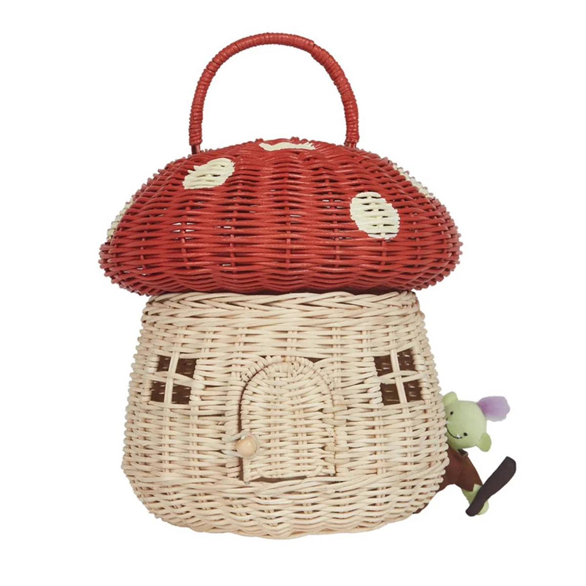 Cestino portaoggetti a forma di fungo in Rattan fatto a mano-simpatico regalo fatto a mano con decorazione artistica in Rattan, rosso