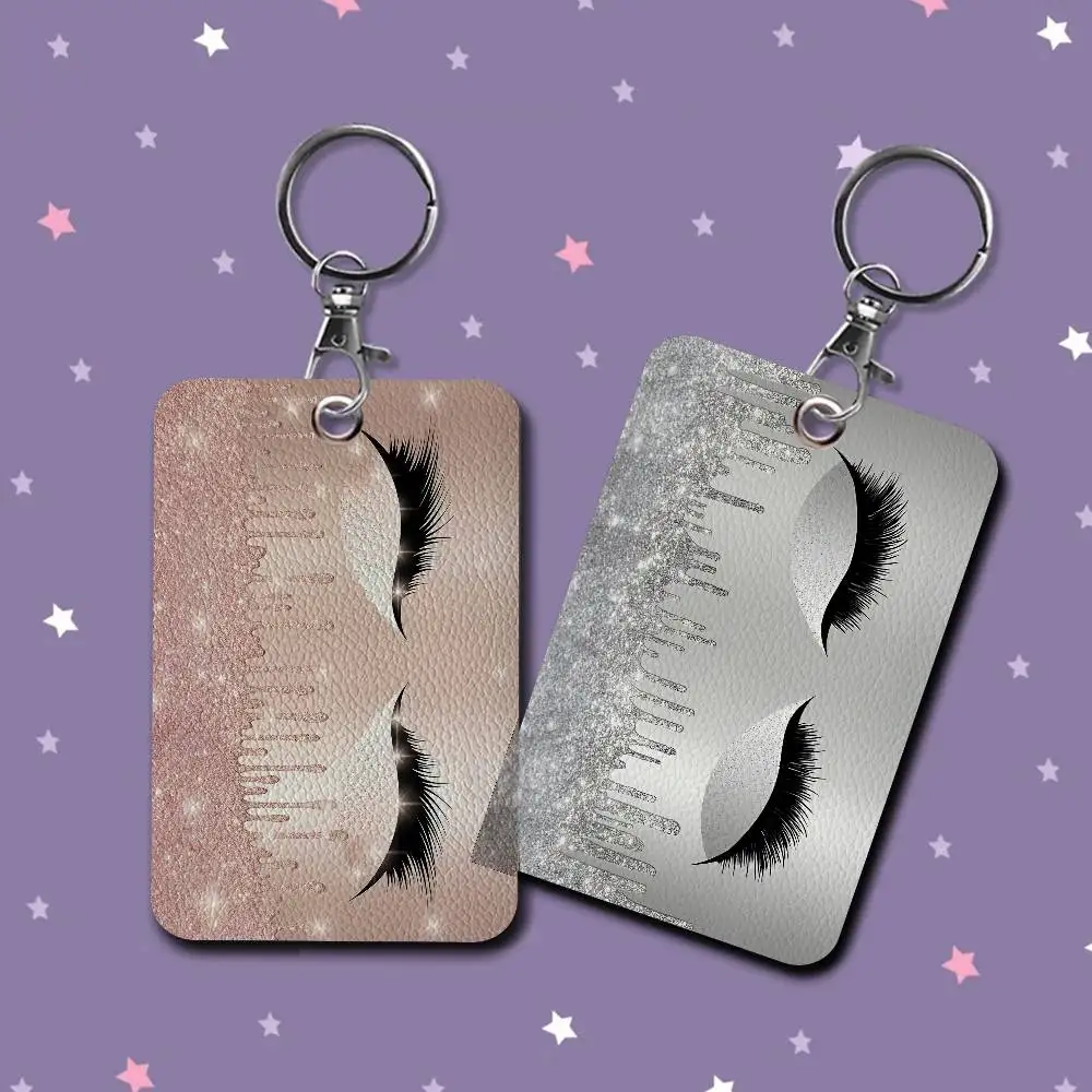 Glitter Eyelashes Card Holders Student ID Card Protective Cover Cases Student Campus Access Cards Key Chain Anti-lost