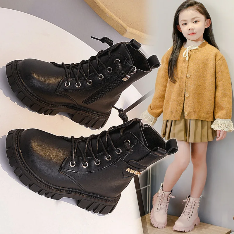 Girls\' Princess Short Boots Fashion Versatile Children Ankle Boots Thick Sole 2024 Autumn Winter New Girls Snow Boots Sweet Chic