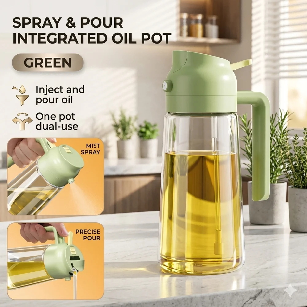 Botella Dispensadora de Aceite 2 en 1 de Plástico de 500 ml, Pulverizador de Aceite Antiderrames para Cocinar, Barbacoa, Repostería, Aderezos, Vinagre, Niebla Fina, Accesorio de Cocina