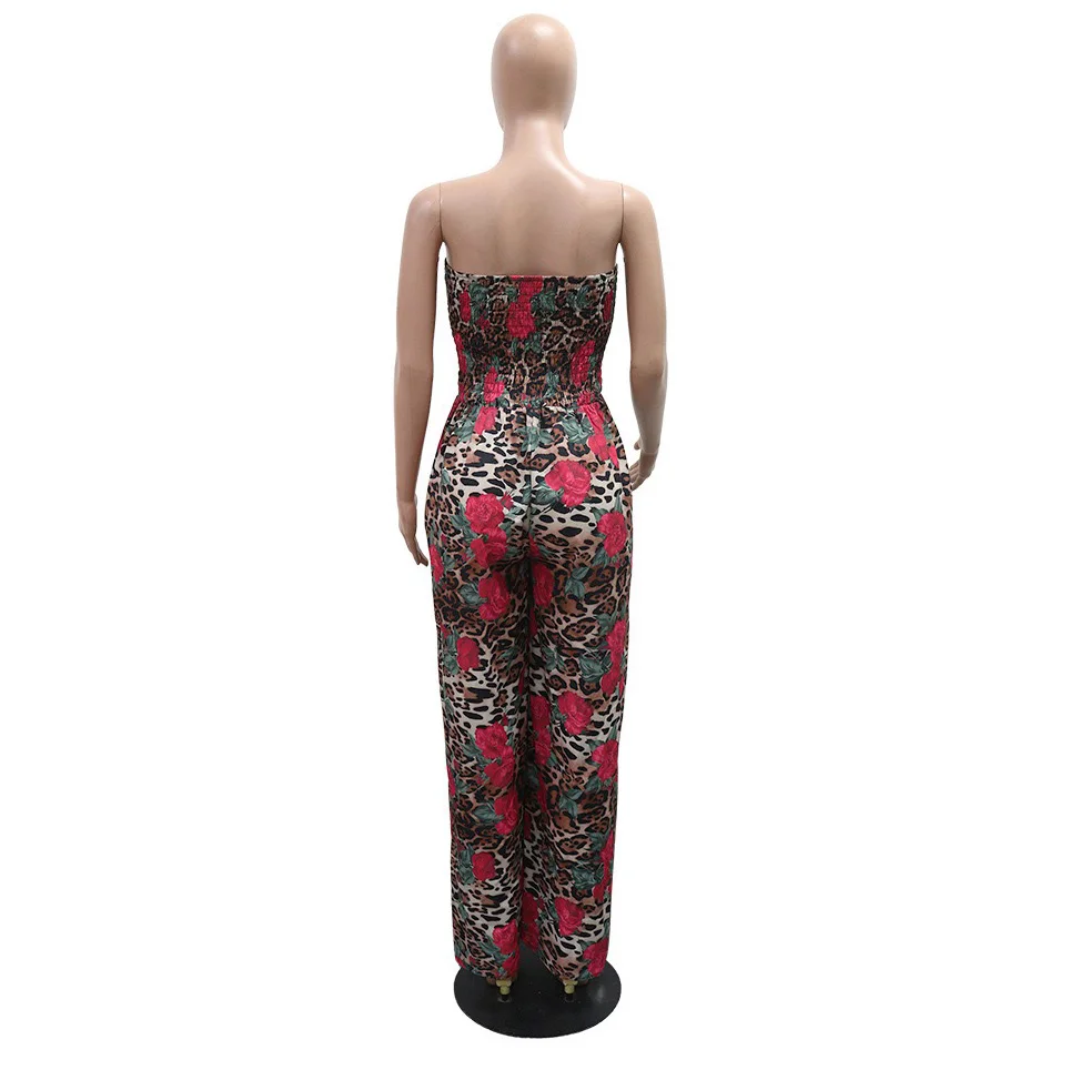 Elegant Jumpsuits & Rompers for Woman Off the Shoulder Printed Sleeveless High Waisted Fashion Birthday Party Dinner Outfits New
