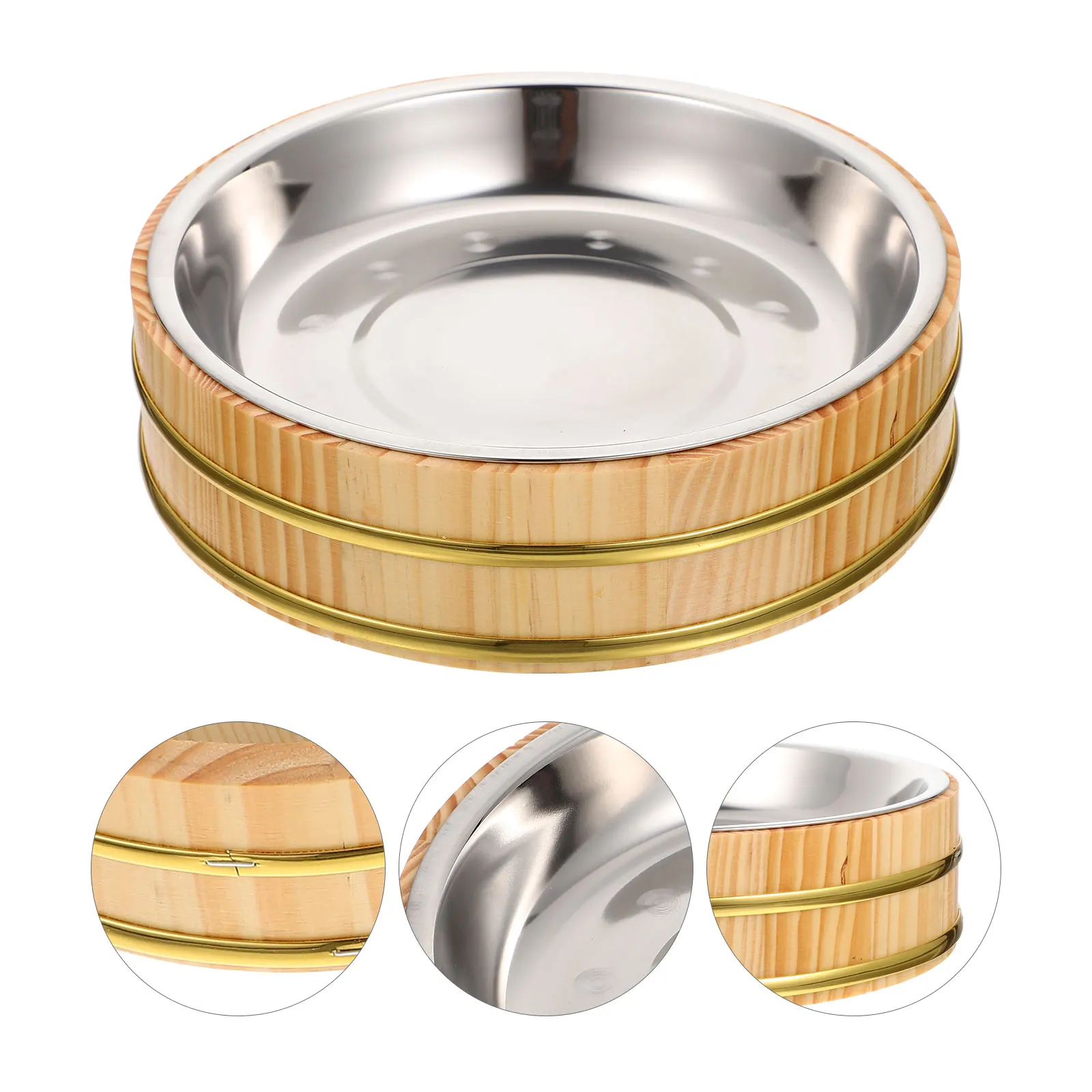 

1 set 1 Set Sushi Rice Bucket Japanese Wooden Bowl Food Container For Sushi Sashimi Barbecue Large Capacity Wooden Steel