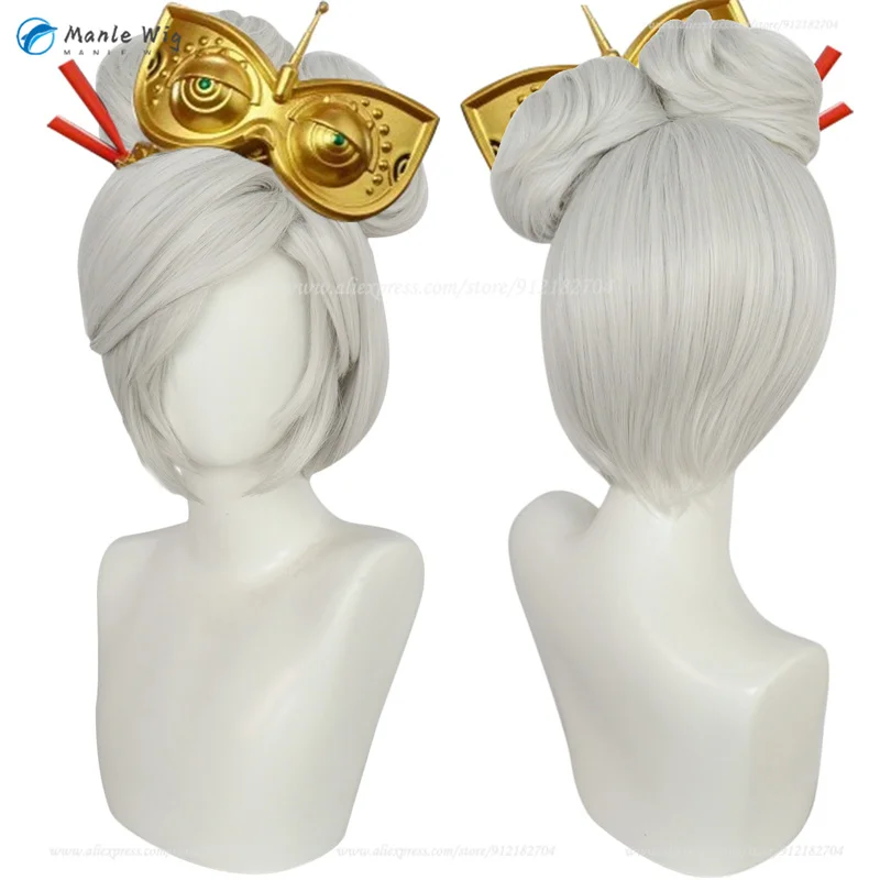 Gioco Purah parrucca Cosplay parrucche Costume Purah Link corto argento bianco con panini capelli sintetici resistenti al calore parrucche Anime +