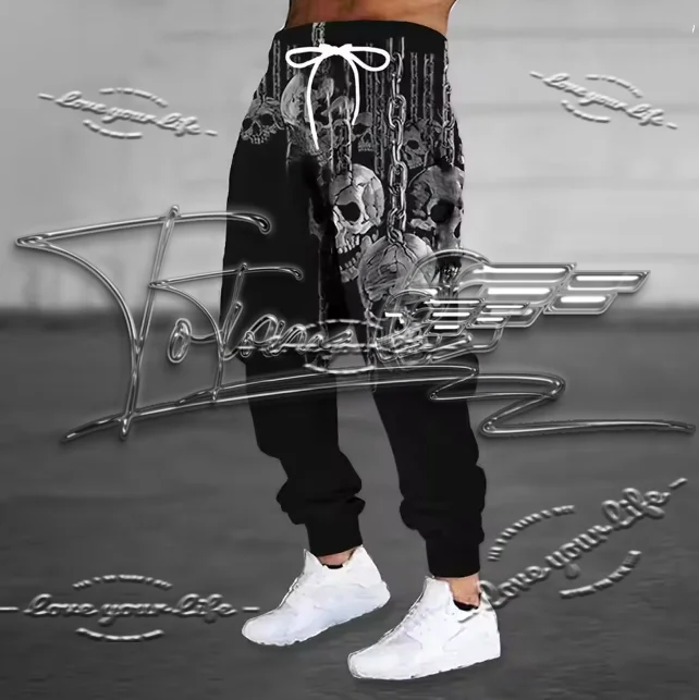

2026 Men's Loose-fitting Casual Pocket Drawstring Sweatpants with Skull and Sickle Print; Men's Sports Suit Pants