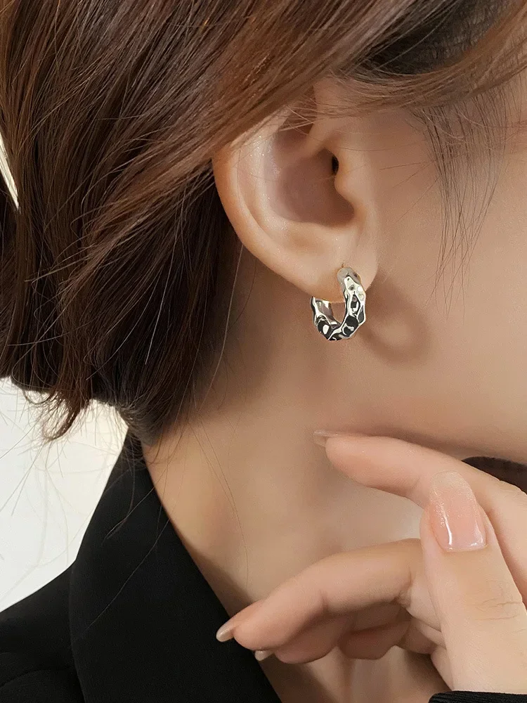 Anting-anting lingkaran perak murni 925 trendi terlaris untuk wanita anting-anting Hoop telinga perak asli