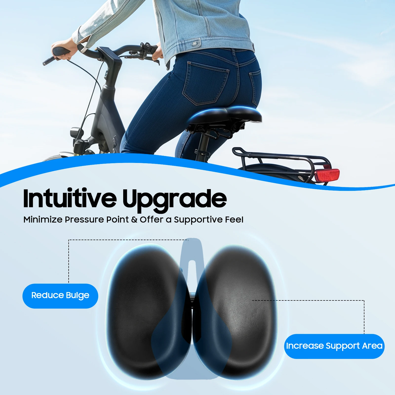 Sella Bici Senza Punta Regolabile in Larghezza 21.9-24.6cm Impermeabile Ammortizzante per Mountain Bike, Bici da Strada ed E-Bike