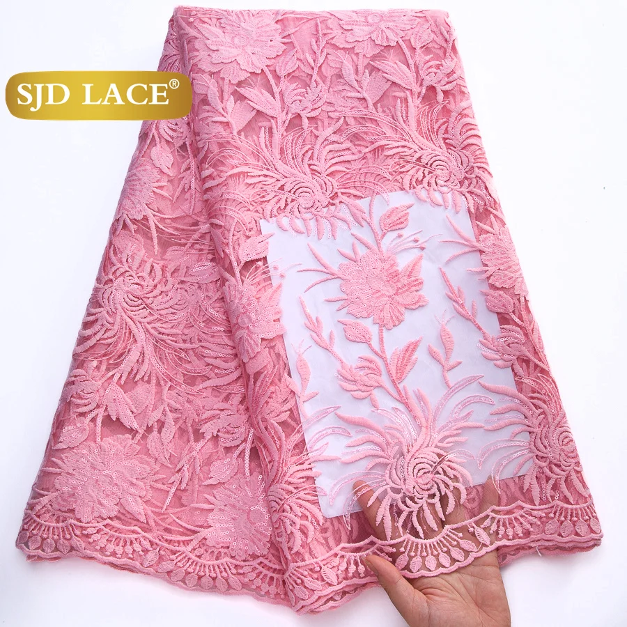 

SJD LACE Африканская розовая сетка из молочного шелка Кружевная ткань 2025 Последние 5 ярдов Нигерийское французское тюлевое сетчатое кружево для женщин Свадебное платье 4411