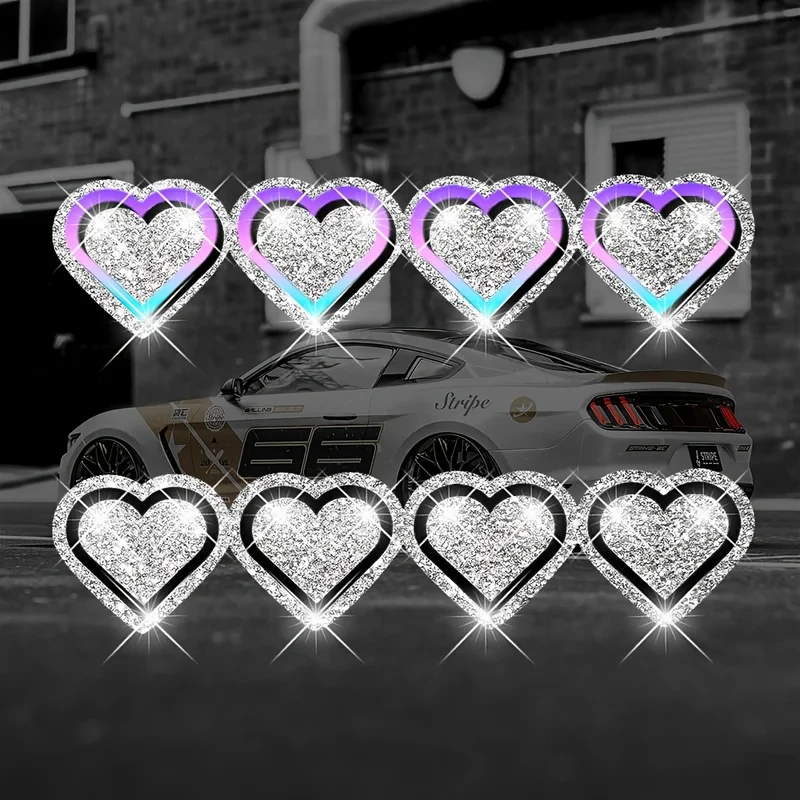 1 Piece Bling Vinyl Heart-Shaped Sticker, Glitter - Four Heart-Shaped Car Decals For Laptop Decoration
