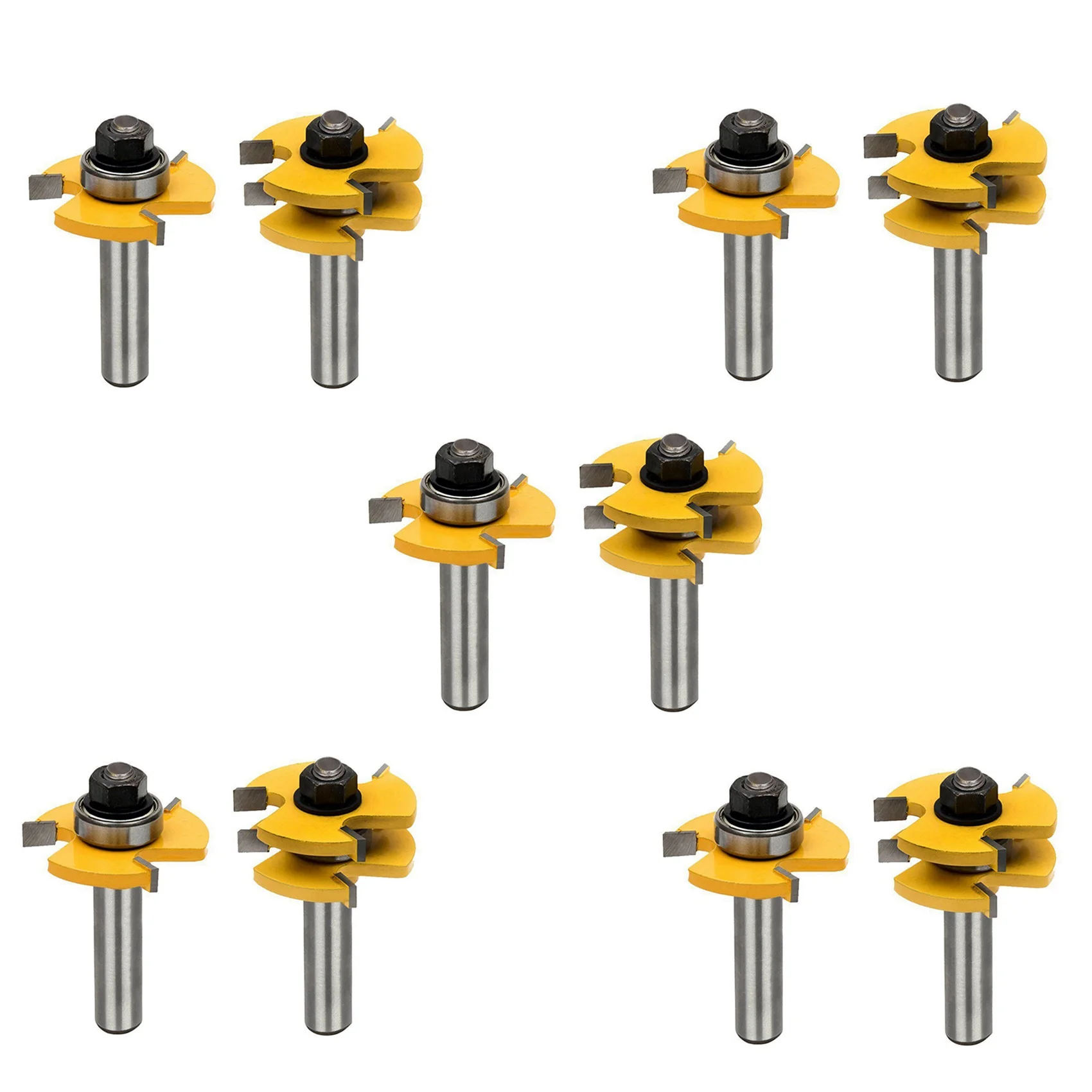 

Y50A-Tongue And Groove Set,Router Bit Set,Wood Door Flooring 3 Teeth Adjustable ,1/2 Inch Shank T Shape (10Pcs)