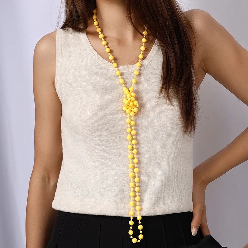 Aihua Candy Color Acrylic Beaded Long Necklaces For Women Children Birthday Jewelry Gifts Dress Necklace Sweater Chain