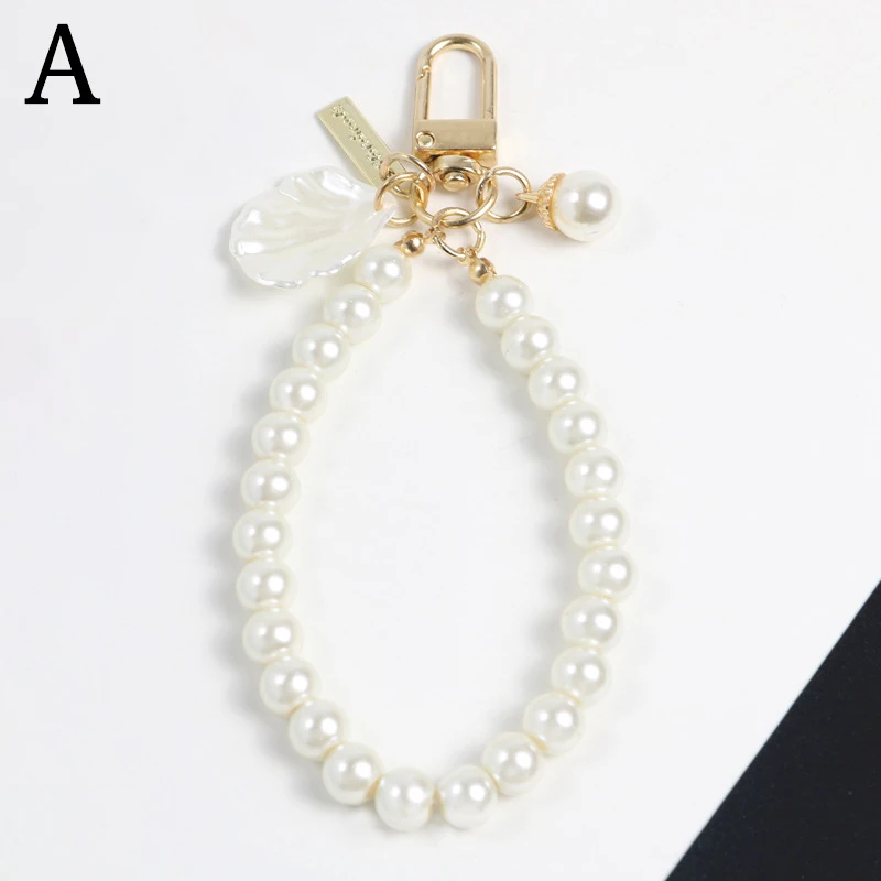 New Pearl Golden Beaded Keychains Fashion Lanyard Hanging Cord Pendant for Women Mobile Phone Car Keyrings Girls Birthday Gifts