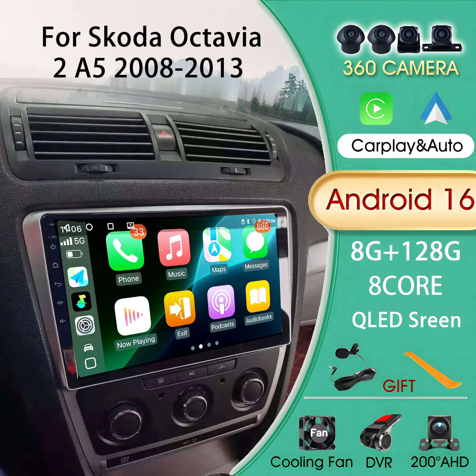 Car Radio Multimedia Automotive Carplay For Skoda Octavia 2 A5 2008-2013 Android Auto Wireless Video Car Stereo Subwoofer Auto