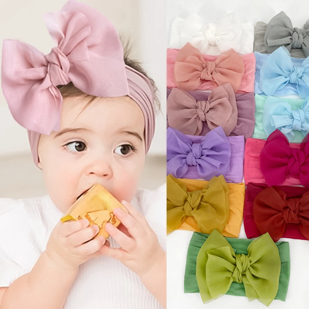 Solid Turban Nylon Headband High Elastic Bow Top Knot Headwrap for Baby Girls Toddler Hair Bands Fashion Kids Hair Accessories