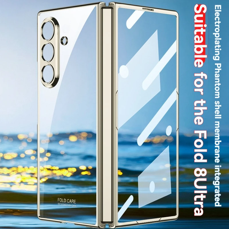 Transparent with Shell Film Electroplating Phone Case for Samsung Z Fold 8Ultra Hinge Shockproof Protective Cover