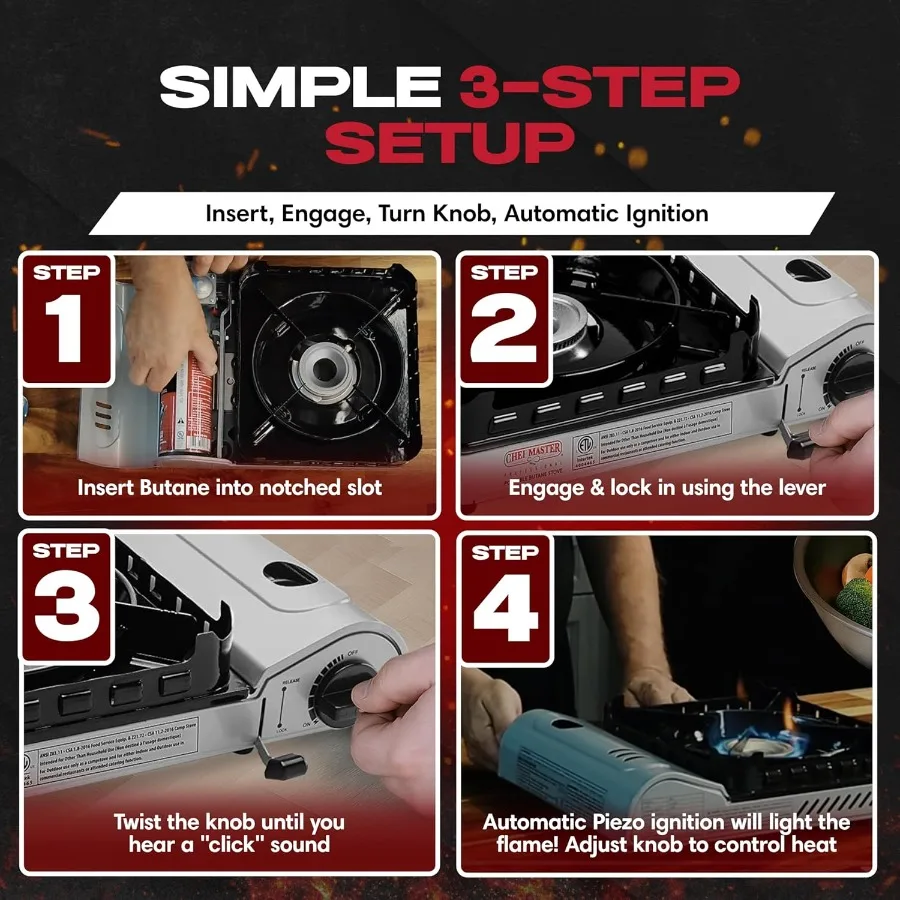 موقد تخييم محمول بقدرة 15000 وحدة حرارية بريطانية مع موقد واقي للرياح المزدوجة وإشعال بيزو للمغامرات الخارجية: مثالي لـ Em #6