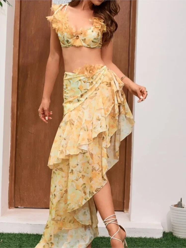 Bikini negro Retro, traje de baño de una pieza estampado a la moda y cubierta con falda ajustada, vendaje para mujer, playa de verano, elegante de lujo