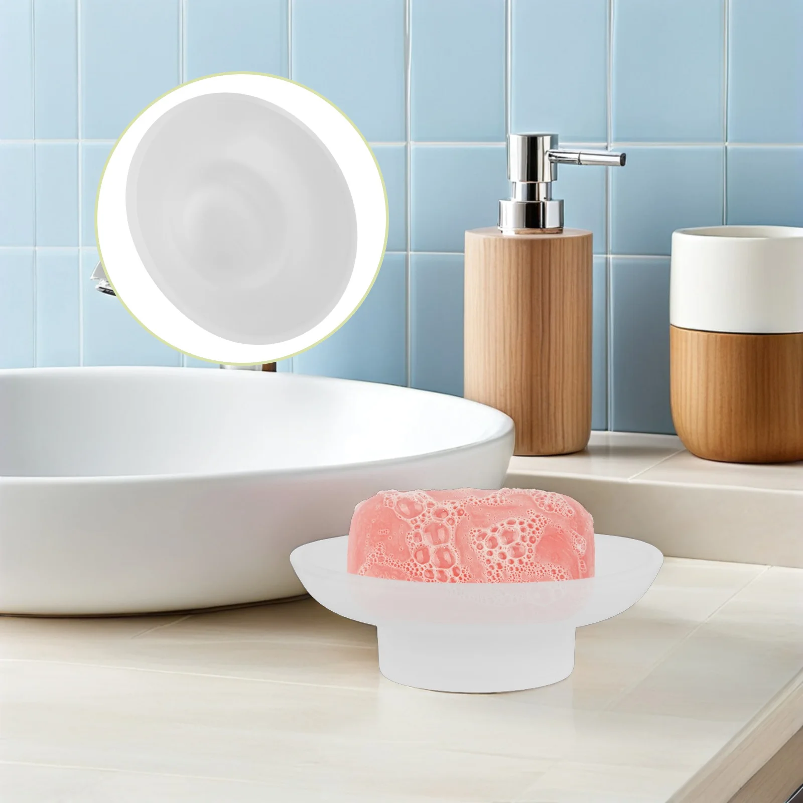 

Glass Soap Dish Frosted Transparent Round Design for Bathroom Countertop Elegant Decorative Bar Soap Holder Guest Rooms Hotels