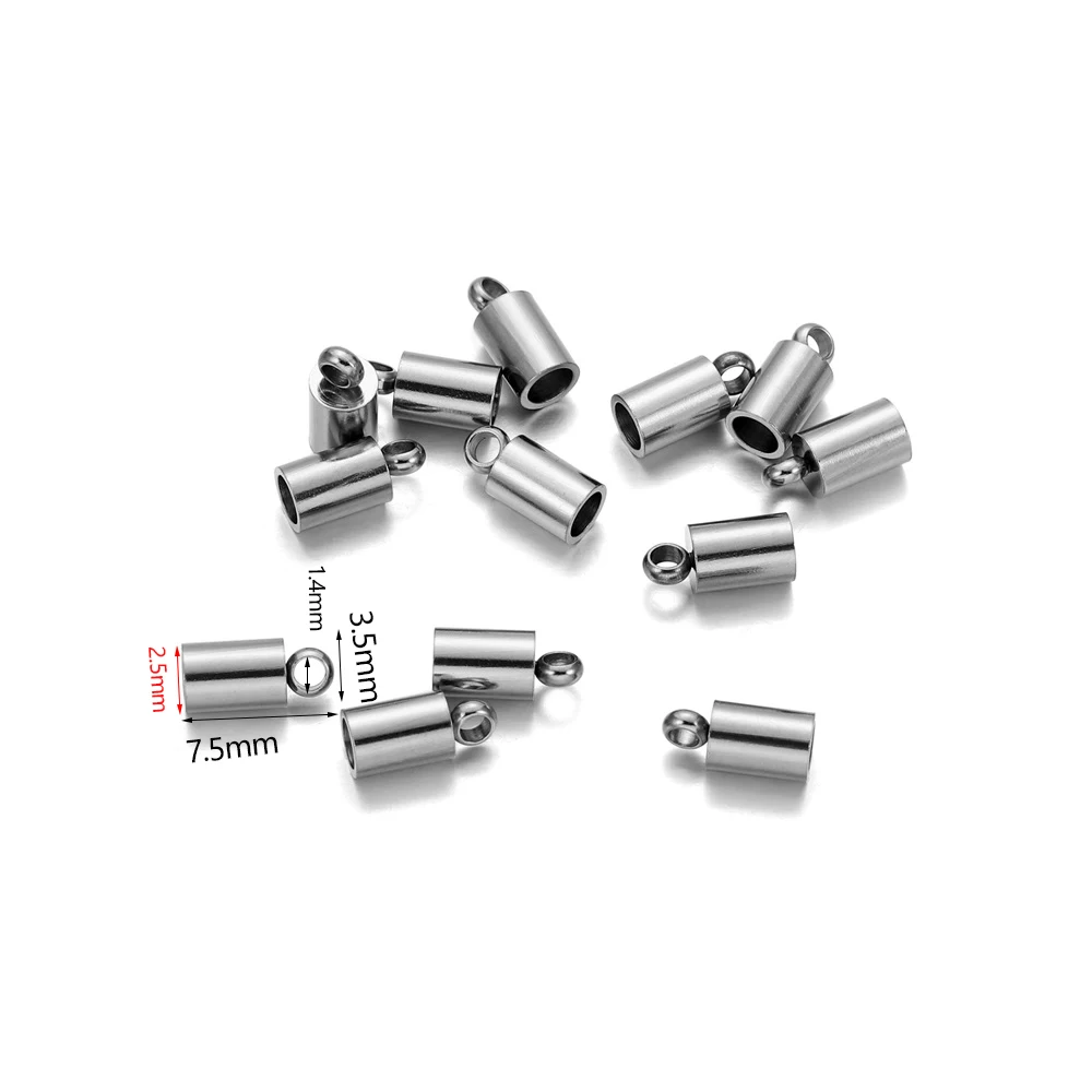 

10pcs/lot Stainless Steel End Tip Cap Fit 2/3/4/5/6/7/8/10mm Tassel Leather Cord End Crimp Caps For Jewelry Making DIY Supplies