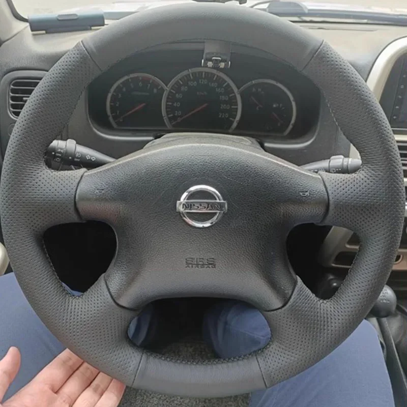 

Сшитый вручную черный чехол на руль из натуральной кожи, 100% подходит для Nissan Almera N16 Pathfinder Primera Paladin, запчасти