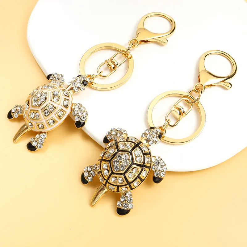 Enamel Rhinestones Sea Turtle Keychains Cute Couples Bag Pendant Car Interior Creative Gifts Souvenir Exquisite Animal Key Ring