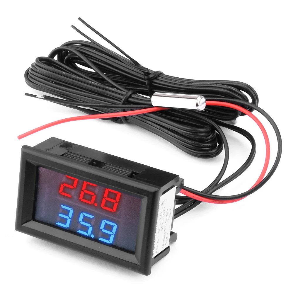 DC 5-80V LED doppio Display termometro digitale scheda termometro NTC sonda impermeabile in metallo sensore di temperatura alta precisione