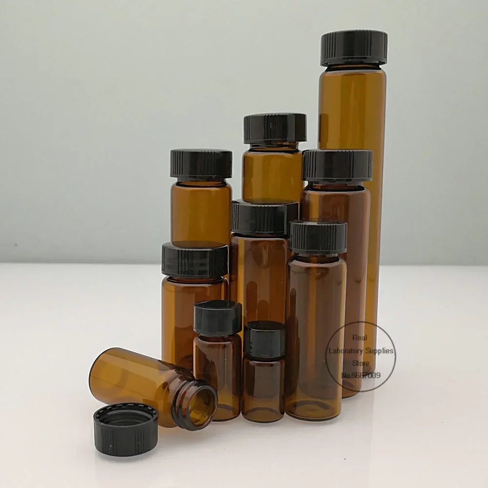 2ml to 60ml Amber Lab Glass sample bottles brown screw-mouth essential oil bottle Lab vial Chemistry Glassware