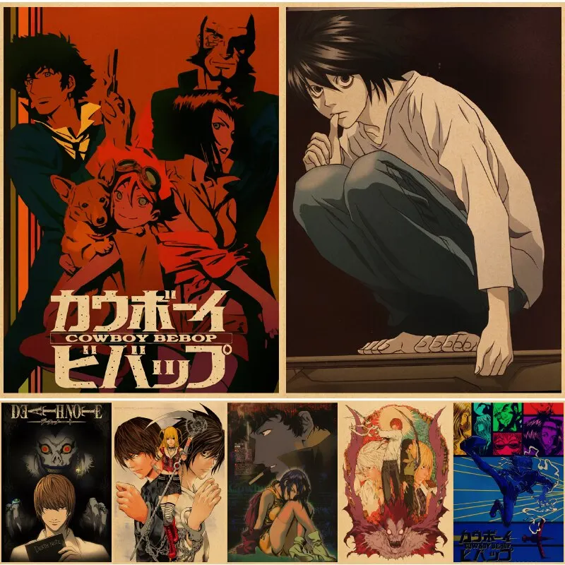 Vintage Anime Wall Decor Death Note  Cowboy Bebop Retro Posters  Kraft Paper Manga Art for Bedroom Living Room  Unique Wall Stic