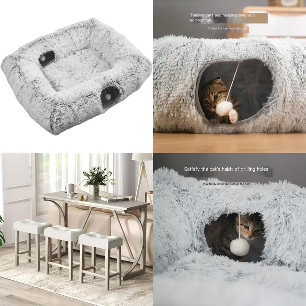 

rectangular foldable semi-enclosed cat bed with warm long-pile tunnel for autumn and winter