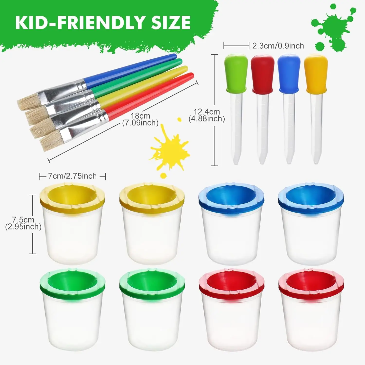 Spill Proof Paint Cups Set Colorful Plastic Water Wash Drawing Tools for Preschool Art Classroom Painting Supplies