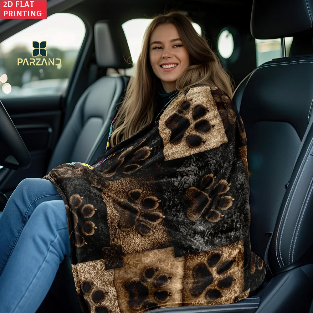 2D Flat Single-Piece Black Paw Print HD Printed Blanket. Soft and Warm Flannel Blanket, Suitable for Travel, Camping, Sofa, Livi