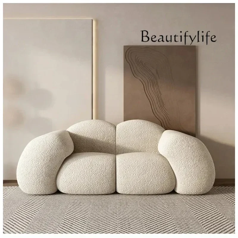 I Y Cream Wind Living Room Straight Row Double Triple Sofa Creative Lamb Wool Sofa Combination