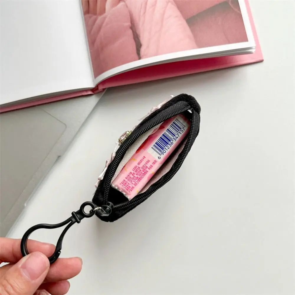 Portamonete con fiocco per ragazze nuove, dolce cuore, diamante, abbellimento, portachiavi, portafoglio, portachiavi, custodia portatile per rossetto