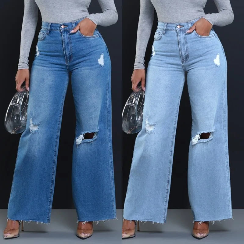 

Spring and Autumn New Ms. 2025 Europe and the United States Jeans Broken Jeans Women's High-Waisted Loose Straight Wide-Leg Pant